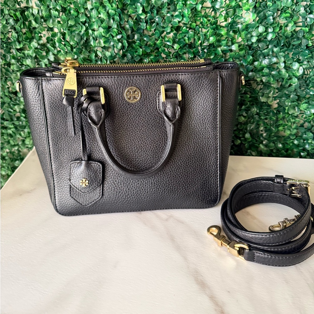 Tory Burch Black Leather Satchel with Detachable Strap
